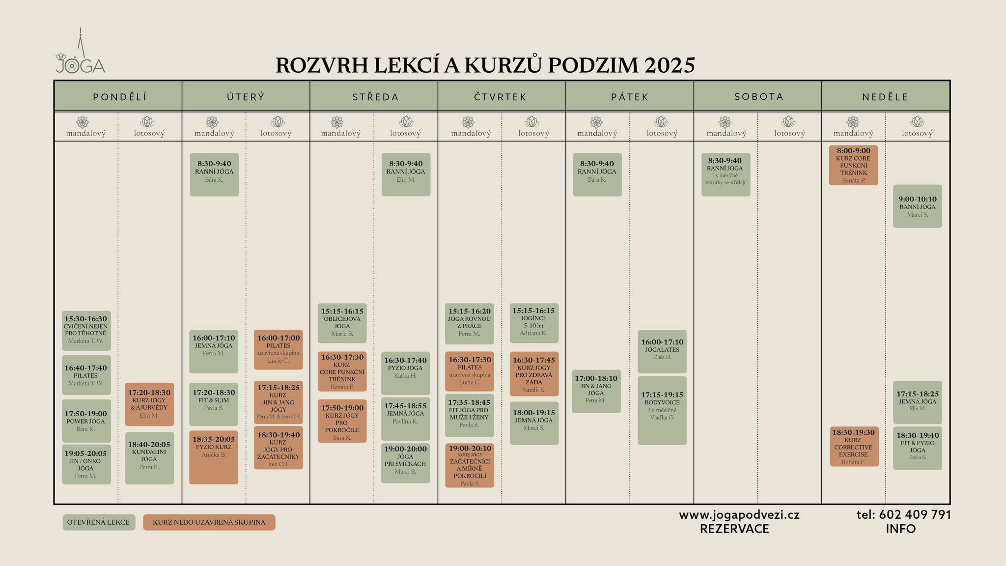 Fotografie k události Přehledný rozvrh lekcí od září 2025